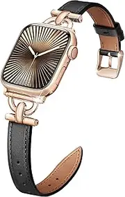[SIBOYL] D Shape Leather Band for Apple Watch Band 42mm (Series 10) 41mm 40mm 38mm, iWatch Band for Apple Smart Watch Bands, For Apple Watch Strap for Apple Watch Series 10 Se 9 8 7 6 5 4 3-1-Rose Gold