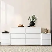 Oikiture Chest of Drawers and 2 Bedside Tables Cabinet Bedroom Set