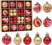Christmas Tree Decorations Balls 44 pcs Shatterproof Christmas Ornaments Set, Xmas Tree Decorations Hanging Ornament Classic Christmas Decorations for Holiday (44Pcs Red &Gold)