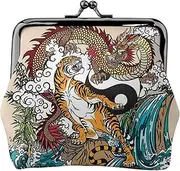 [JEJEA] Dragon and Tiger Print Coin Purse, Portable Fiber Leather Coin Purse Mini Change Purses for Women, Black, One Size, Coin Pouch