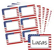 Whaline 180Pcs Patriotic Name Tag Stickers 4th of July American Flag Rectangle Nameplate Sticker Writable Name Label Decals for Independence Day Office School Supplies