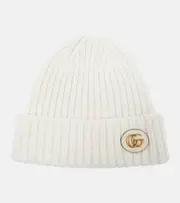 [Gucci] Gucci Wool and cashmere leather-trimmed beanie UK 6 7/8 white