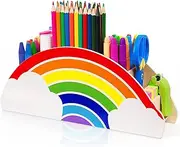 GAMENOTE Wooden Pen Holder & Pencil Holders - Rainbow Supply Caddy Phone Holder Desk Organizer Desk Organisers Desk Tidy for Office Supplies Makeup Brush Classroom Organization for Women & Kids