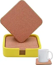 TUNJILOOL Leather Coaster for Drinks Set of 4 with Holder,Coffe Coasters Non-Slip Cup Coasters for Dining Table Centerpiece Decor for Kinds of Cups