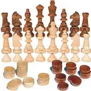 62 Pieces Wooden Chess Pieces & Checkers 2 in 1 Chess Game Set Board Set-A
