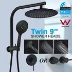 Matte Black Round 9" Shower Head Set 2 In 1 Wall Arm 3-Mode Hand Held Mixer/Taps