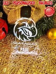 Manly Sea Eagles Personalised Name Christmas Bauble LED Light Up Decoration