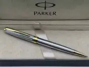 Parker Sonnet Ballpoint Pen Silver Star Gold Clip Fine Nib Blue Ink Refill