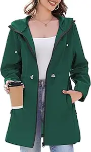 [Durio] Women's Thin Rain Jacket Waterproof Foldable Raincoat with Hood Lightweight Breathable Long Windbreaker Jacket Travel Rain Poncho for Women, dark green, S