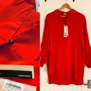 Sandro Ferrone Scarlet Red Silk Feel V Cuff Detail Long Blouse Sz LXL Up To 42”