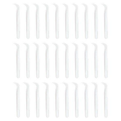 30 Pack Plastic Tweezers for Crafts, 4.5" Bent Tweezers Bulk(White)
