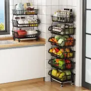Metal Wire Baskets with Wheels Stackable Storage Bins Kitchen Organizer Shelf
