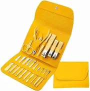 ABTER -16 in 1 Manicure Kit Stainless Steel Pedicure Kit Nail Care Tools Toenail Clippers with Luxury Leather Bag (Yellow) PACK OF 1