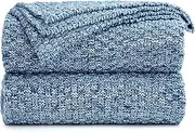 Longhui bedding Blue Knitted Throw Blanket for Couch - Soft, Cozy Machine Washable 100% Cotton Sofa Knit Blankets, 60 x 80 Inches Oversized, Blue and White Color, Laundry Bag Included