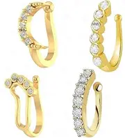 [HieoAnir] Fashions Without Piercing Clip on Nose pin Without Hole Pressing Type Press Nose Ring Stud for Women - 4 Pcs