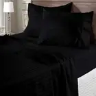 Branded 4 PCs Bed Sheets Set AU Select Wall Depth Size & TC Black Stripes
