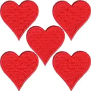 Red Heart Patches ( 5-Pack) Heart Embroidered Iron on Heart Patch Applique