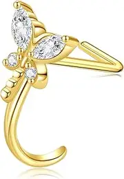[GEHN] 14K Gold Dragonfly Nose Hoop Stud 14K Real Gold Dragonflies Nose Ring Stud 20G Dragonfly Piercing Jewelry Gifts for Women, no gemstone
