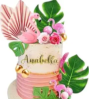JeVenis Flamingo Cake Decoration Palm Leaves Cake Topper Gold Pink Balls Cake Decoration Rose Cake Topper Flamingo Tropical Party Supplies
