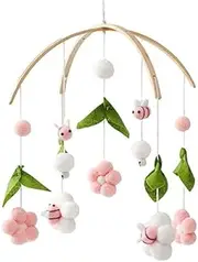 Herfair Mobile Baby Wind Chimes with Felt Balls - Fresh Flowers and Bees, Nursery Hanging Bed Bell, for Baby Cot, Changing Table Decoration (Pink)