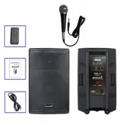 15" Active PA Powered Audio Speaker W/ Dynamic Wired Handheld Metal Karaoke Mic