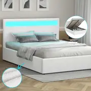 ALFORDSON Bed Frame Double Queen King RGB LED Gas Lift Storage Base Boucle