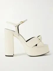 [SAINT LAURENT] SAINT LAURENT - Bianca Knotted Leather Platform Sandals - Off-white - IT39 IT 39 Off-white