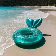 Mermaid With Backrest Inflatable Swimming Ring Adult Kids Pool Floating Ring Swimming Beach Party Toys Blue Teenager 90