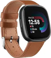 Leather Straps Compatible with Fitbit Versa 4 Strap/Versa 3 Straps/Fitbit Sense 2 Strap/Sense Strap for Women Men,Genuine Leather Replacement for Fitbit Versa 4/Versa 3/Fitbit Sense 2/Sense(Brown)