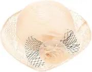 [HONMEET] Decorative Folding Beach Hat for Women Multi Functional Sunshade Hat with Curve Brim Casual Sun Headwear for Outdoor Activities Lightweight and Ventilated Design Beige