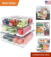Clear Fridge Organizer Bins with Lids - 10 Pack - Stackable Storage Containers