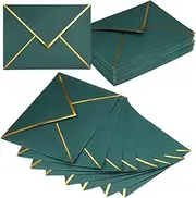 Gold Foil Edge Invitation Envelopes, Pack of 50, C5 Size, 13.5 x 18.5 cm, Green Wet Adhesive, V-shaped Opening, Elegant Envelopes for Weddings & Greeting Cards