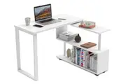 Advwin L-Shape 360 Rotating Bookshelf Computer Desk White