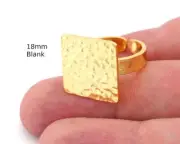 Square Hammered Adjustable Ring Blank - Shiny Gold Plated Brass(18mm Blank )4950