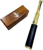 12" Nautical Brass Handheld Telescope Spyglass – Functional with Anchor-Engraved Box | Rustic Vintage Maritime Decor & Gift.