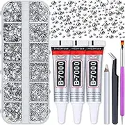 Audab B7000 Jewelry Adhesive Glue with Glass Rhinestones for Crafts, 2100Pcs Flat Back Gems Crystal Not Resin Rhinestones with Tweezer Clear Glue for DIY Clothes Fabric Shoes Jewelry Making Nail Art