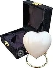 White Cremation Urn for Ashes Keepsake Heart Urn with Black Box and Brass Stand Mini urn for Your Loved one Adult & Funeral Burial for Adults and Infants