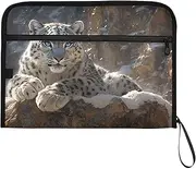 YMXFXP Snow Leopard Rocky Winter Expandable Filing Folder, 13-Pocket Funny Cute Design with Sticky Labels, A4 Letter Size Document Organizer for Office, School, Boys, Girls