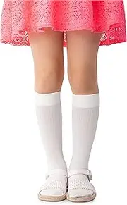 [NOQ] Striped Viscose Knee Socks for Girls 100 Denier Comfortable Soft Warm Flexible for Toddlers Cute School Uniform Dress Over the Calf One Pair Molly