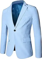 [Aosufei] Men's Comfort Casual Wedding Party Suit Jacket Lightweight Solid Dress Blazer Suits Stylish Business Tuxedo Jacket, Light Blue3, Small
