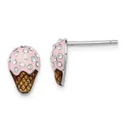 Sterling Silver Madi K Rhodium-Plated Polished Pink & Brown Enameled Crystal Ice Cream Children'S Post Earrings