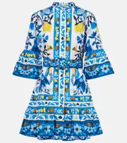 [Farm Rio] Farm Rio Floral cotton minidress AU 12 blue