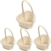 4 Piece Wedding Flower Basket for White Heart Shaped, Wedding Flower Girl Basket, Hand Woven Flower Baskets, Wicker Basket With Handle, Portable Flower Basket for Picnic Storage Wedding