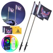 VEVOR 2 PCS 4 FT Whip Light, APP & RF Remote Control Led Whip Light, Waterproof RGB Chasing Lighted Whips with 4 Flags, for UTVs, ATVs, Motorcycles, R