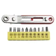 Compact Offset Screwdriver Handle with Ratchet Wrench and Hex Bit Collection