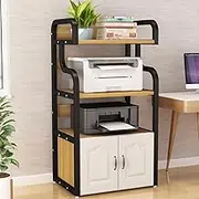YVYKFZD 3/4 Tiers Printer Stand, Heavy Duty Printer Table with File Cabinet, Printers Shelf Tower Floor Stand AV Cabinet with Storage Shelf, for Office Home Classroom(4 Tiers Black+Light Walnut)