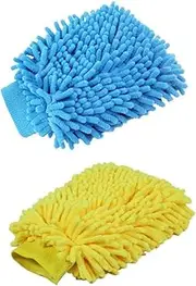 HIDOSNG 2 Pack Premium Car Wash Glove Microfibre | Scratch-Free Car Wash Mitt | Double Sided Glove for Car Cleaning Microfiber Car Wash Mitt, Blue