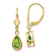 14k Yellow Gold 8x5mm Pear Peridot Leverback Earrings