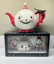 RARE Laughing Luna RED Johanna Parker Carnival Cottage Teapot Mug Clapper set