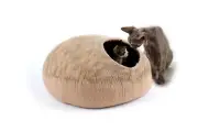 Handmade Tie Dye Cat Cave - Felt Beige Wool Cat Cocoon - Cat Igloo